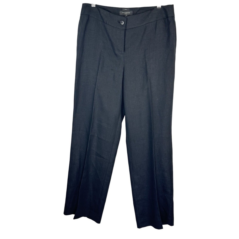 NWT Talbots Curvy Fit 100% Linen Black Straight Leg Pants Women's‎ 10 Petite